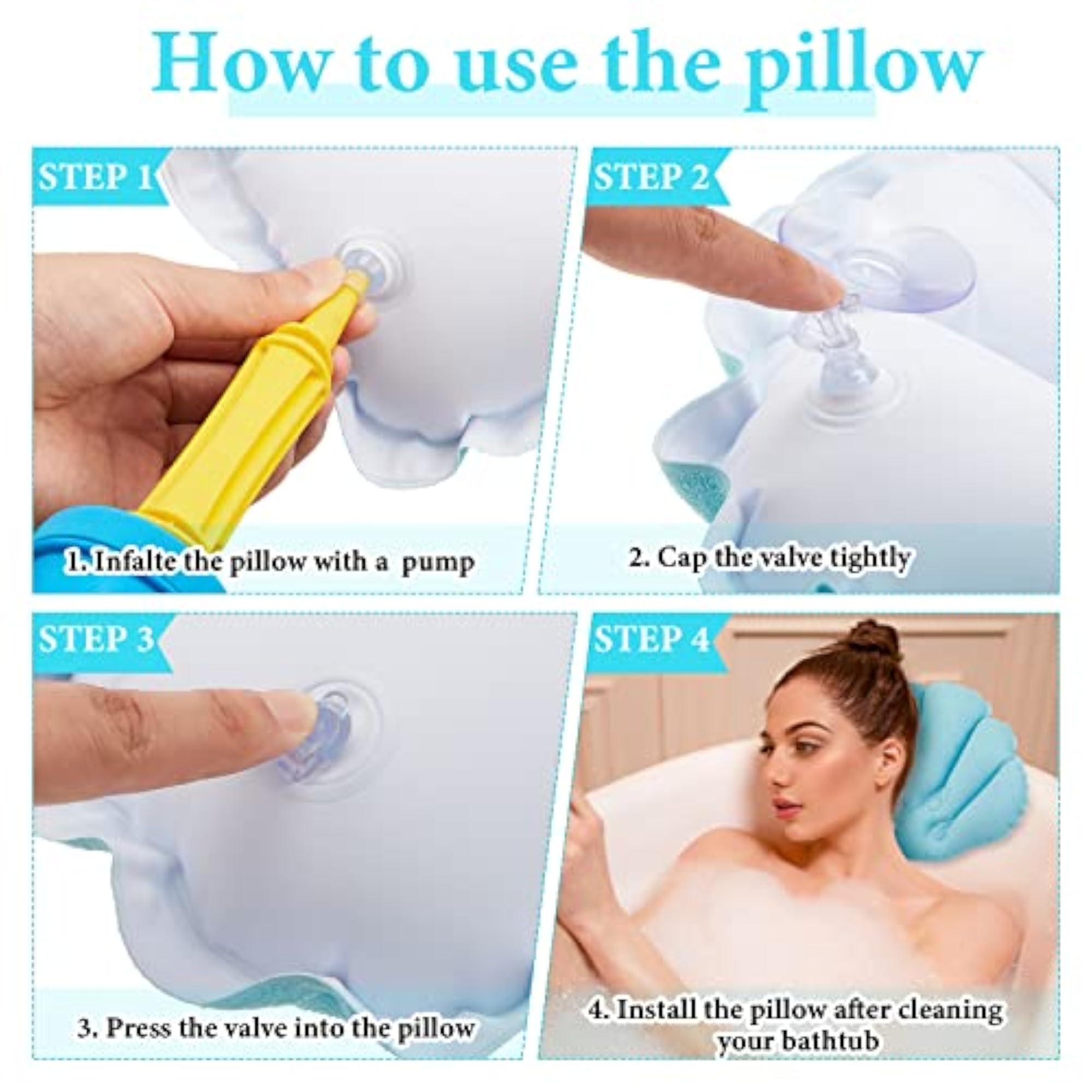 Inflatable Bath Pillow for Tub, Set of 2